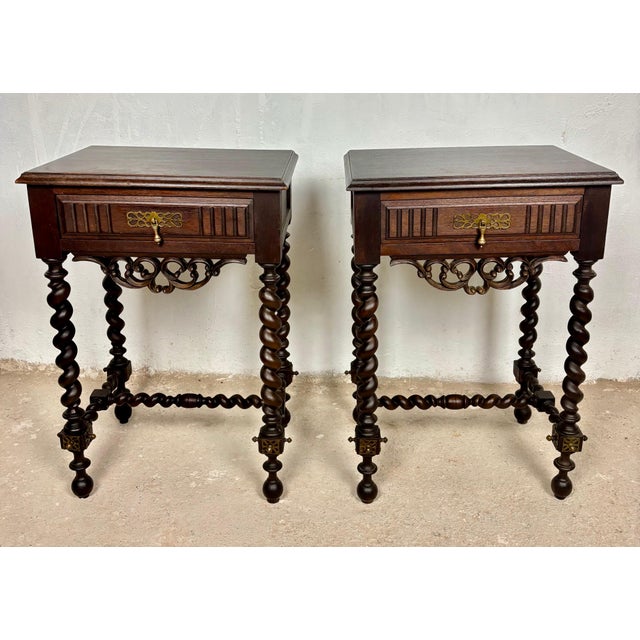 Wood Pair of Spanish Barley Twist Nightstands, 1940s For Sale - Image 7 of 14