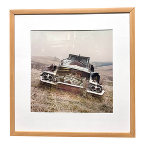 Vintage Old Car in Frosty Meadow Framed Photograph