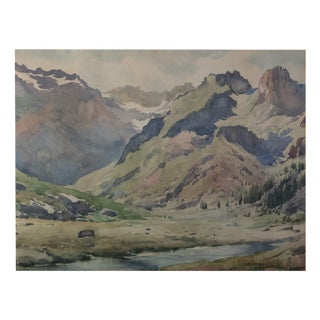 Lluís Lleó Arnau, Mountain Landscape with Alpine Stream, Watercolor For Sale