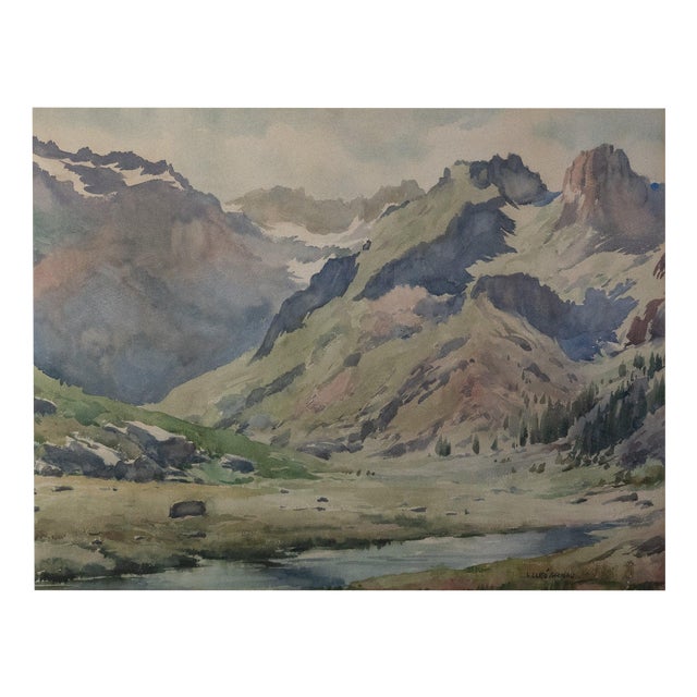 Lluís Lleó Arnau, Mountain Landscape with Alpine Stream, Watercolor For Sale