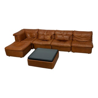 Vintage Modular Cognac Leather Sectional Sofa by Rolf Benz, Germany, 1970 For Sale