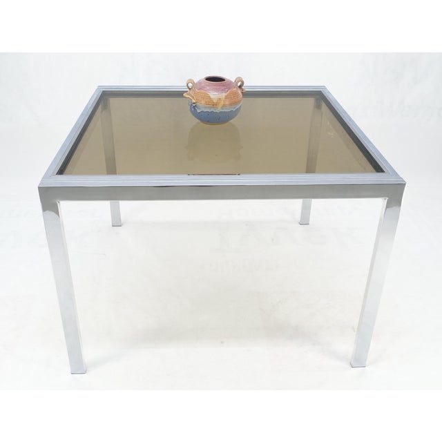 Flip Top 40" Square Crome Base Smoked Glass Top Dining Table 84" Extended Clean! For Sale - Image 14 of 18