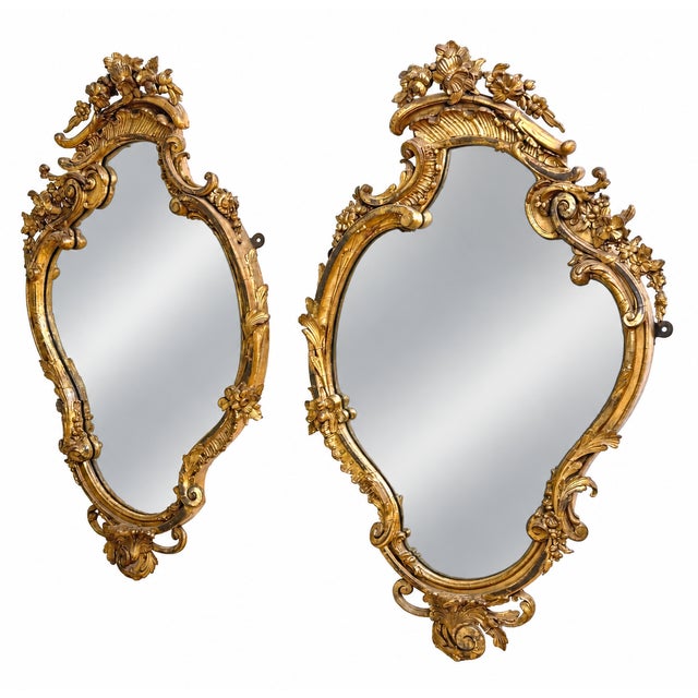 Mid-19th Century Gilt & Gesso Cartouche Form Wall Mirrors, 1850, Set of 2 For Sale - Image 14 of 14