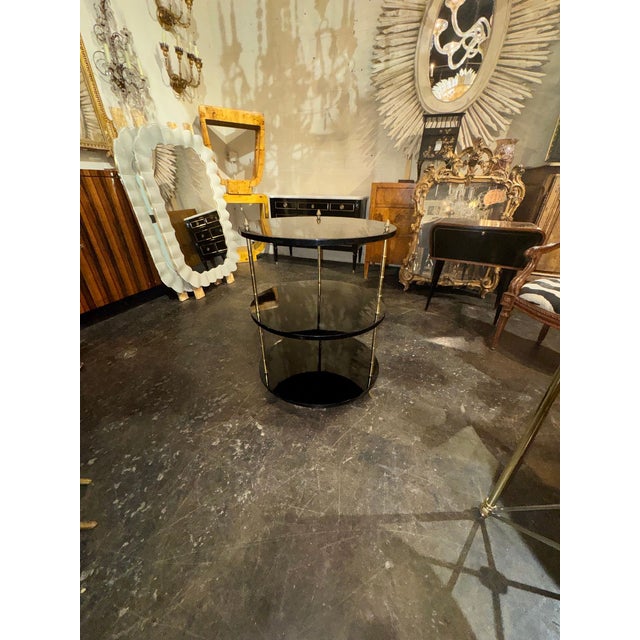Mid-Century Modern Italian Brass Bamboo and Black Lacquered Etagere Table For Sale - Image 3 of 7