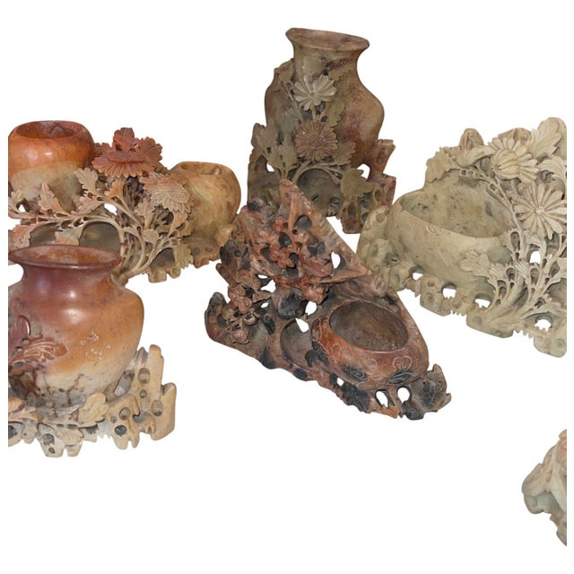 Chinese Eight Vintage Chinese Soapstone Carved Brush Pots & Vessels. Early 20th Century. For Sale - Image 3 of 8