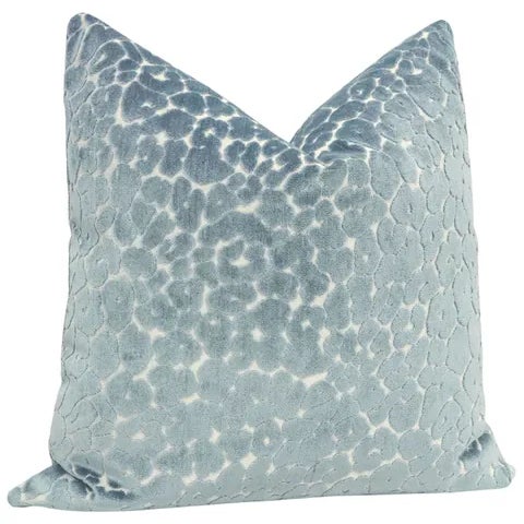Contemporary 22" Cerulean Blue Leopard Cut Velvet Pillows - a Pair For Sale - Image 3 of 5