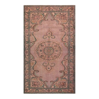 1970s Vintage Turkish Handmade Wool Cotton Pink Area Rug For Sale