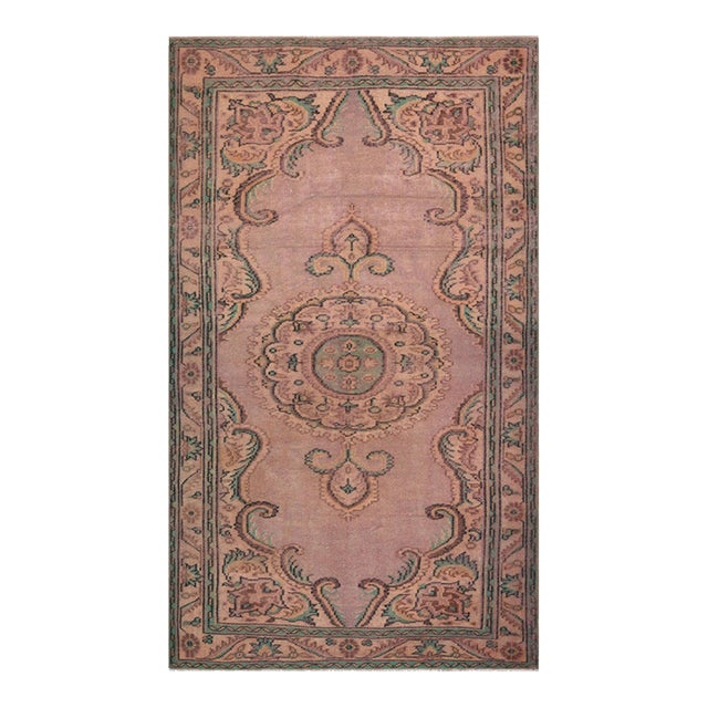 1970s Vintage Turkish Handmade Wool Cotton Pink Area Rug For Sale