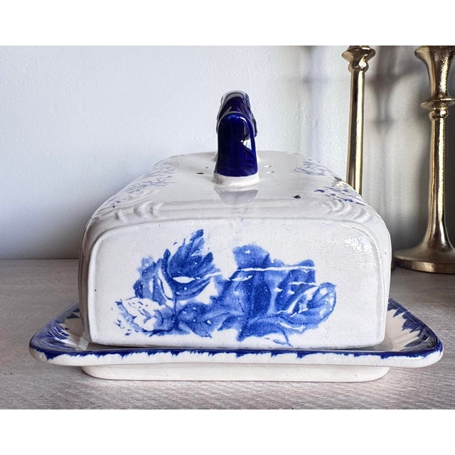 Antique Staffordshire Ironstone Blue Rose Floral Lidded Cheese Keeper Dome For Sale - Image 12 of 12