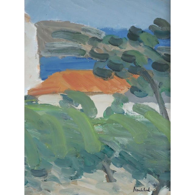 Mid-Century Modern 'Mediterranean Escape' Swedish Expressive Landscape Oil Painting, Framed For Sale - Image 9 of 10