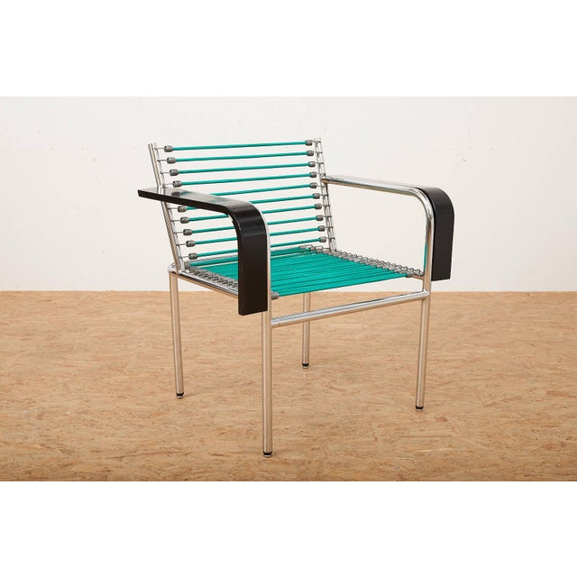 Green Sandows Armchair in Chrome-Plated Tubular Steel Frame by René Herbst, 1930s For Sale - Image 8 of 11