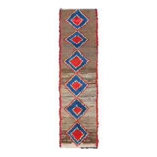 Vintage Moroccan Runner Rug With Red & Blue Diamond Medallions - Rug & Kilim For Sale