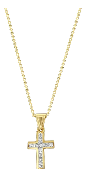 Small Princess Cut Diamond Necklace 14k Yellow Gold