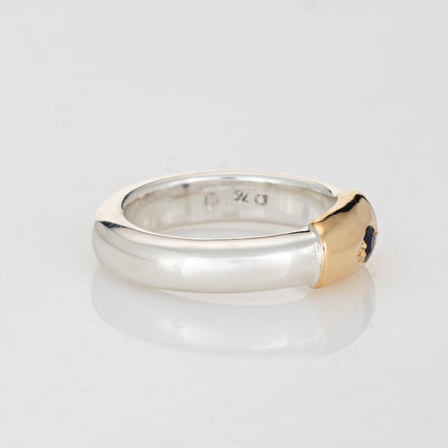 Modern 70s Ilias Lalaounis Ring Sapphire Stacking Band Sterling Silver 18k Gold Signed, Size 5 For Sale - Image 3 of 7