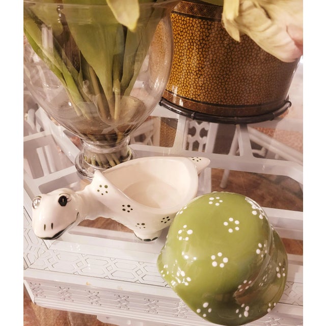 Vintage Ceramic Turtle Catchall Green White Decorative Room Accent For Sale - Image 4 of 8