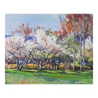 1992 Impressionist Blossoming Orchard Trees Landscape Painting For Sale