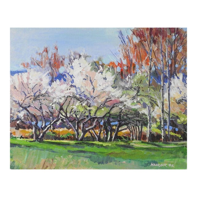 1992 Impressionist Blossoming Orchard Trees Landscape Painting For Sale