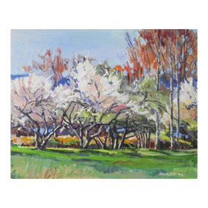1992 Impressionist Blossoming Orchard Trees Landscape Painting