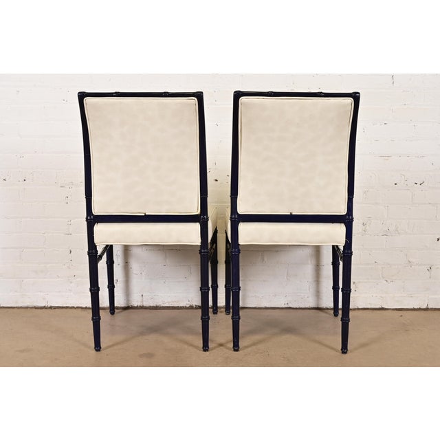 Baker Furniture Style Mid-Century Hollywood Regency Ebonized Faux Bamboo Side Chairs or Dining Chairs, Pair For Sale - Image 10 of 12