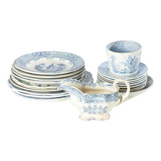 Early 20th Century Blue and White Transferware - 21pcs For Sale
