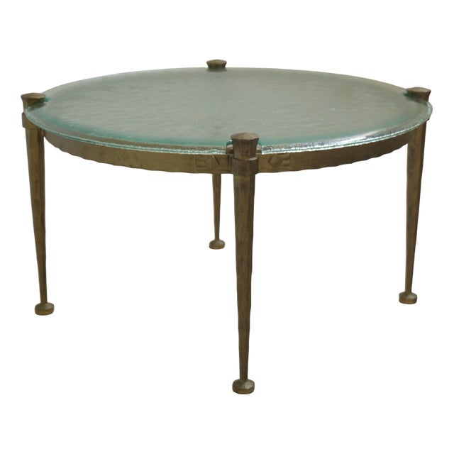 Forged Round Coffee Table with Aquamarine Glass, 1980s For Sale
