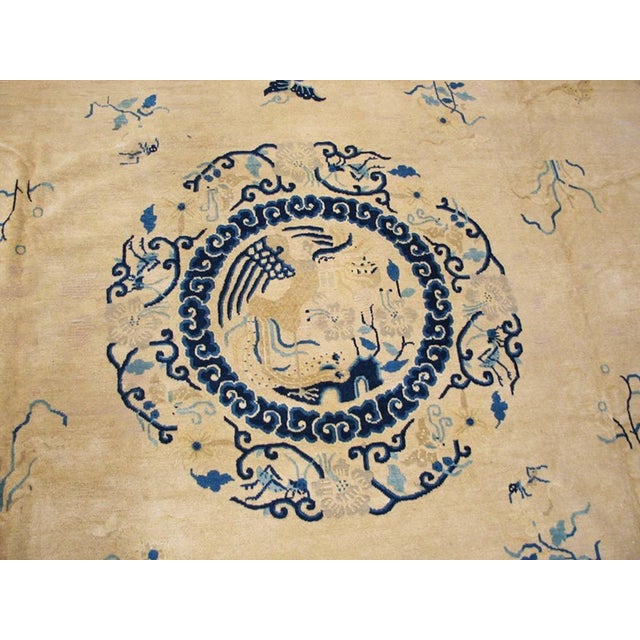 Splendid White Ivory Color With Medallion Crest Pattern Antique Chinese Peking Rug For Sale - Image 4 of 6