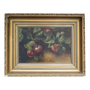 19th Century Rustic Farmhouse Still Life Painting of Apples