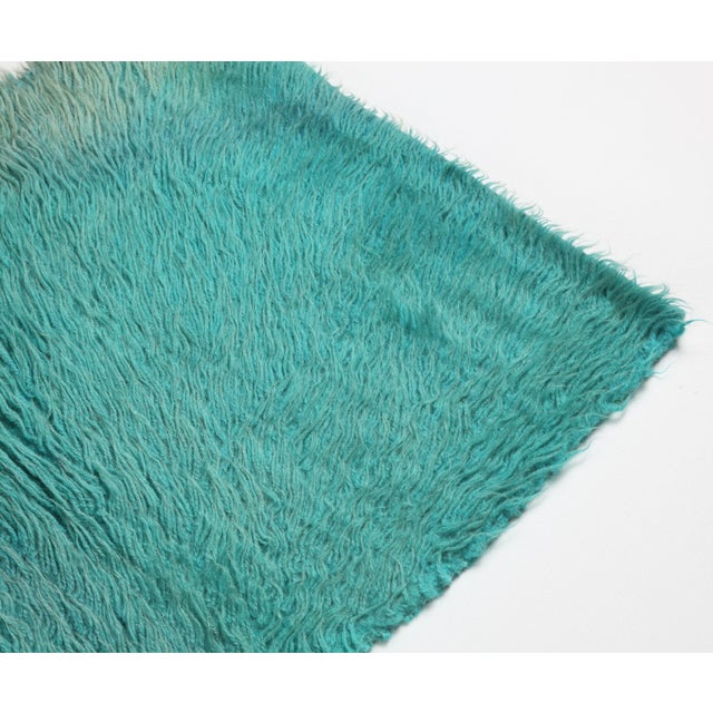 Late 20th Century Late 20th Century Handmade Contemporary Teal Shaggy Fur Runner Rug – Plush Texture With Gradient Depth Hallway Rug - 2' X 6' 11'' For Sale - Image 5 of 10