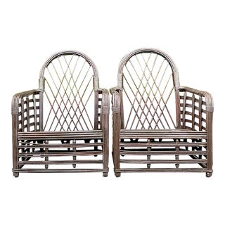 Vintage Coastal Arched Rattan Lounge Chairs - a Pair For Sale