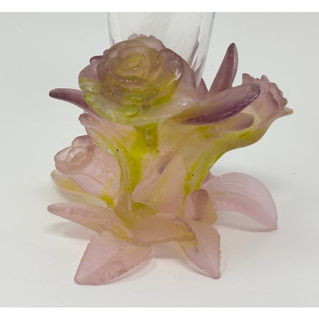 Daum Daum France Soliflore Roses Crystal Vase With Pate De Verre Floral Base Signed For Sale - Image 4 of 17