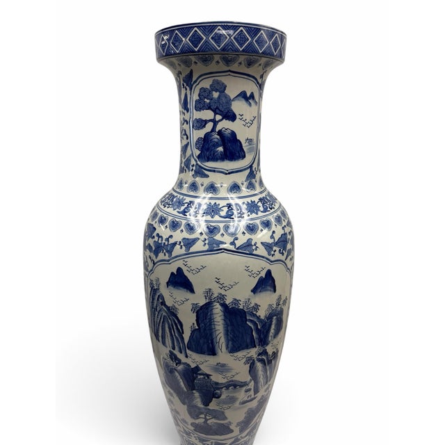 Bring majestic, grand-scale elegance to your interior with this monumental 46.5-inch Chinese blue and white porcelain...