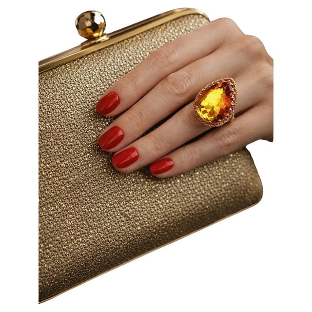 Contemporary Bochic “Orient” Vintage Sapphire & Orange Citrine Ring Set In 18K Gold & Silver For Sale - Image 3 of 7