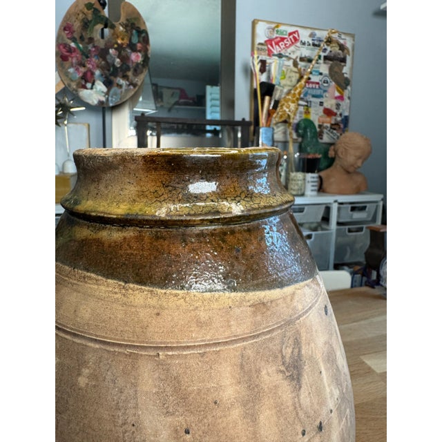 Terra Cotta Vintage French Country Olive & Brown Glazed Terra-Cotta Pot For Sale - Image 8 of 11