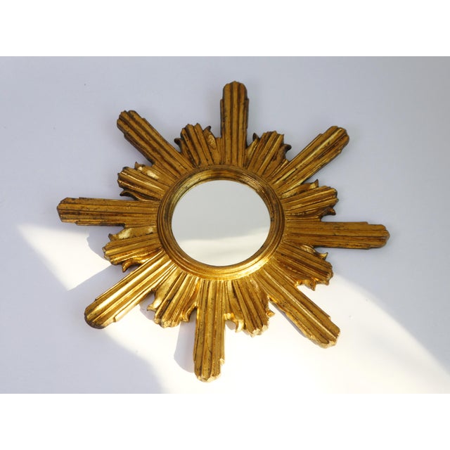 Glass Large Mid-Century Hollywood Regency Gilt Sunburst Wall Mirror, 1960s For Sale - Image 7 of 11