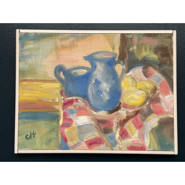 Off, Blue Jugs and Lemon, 1950s, Oil on Panel, Framed For Sale - Image 6 of 13