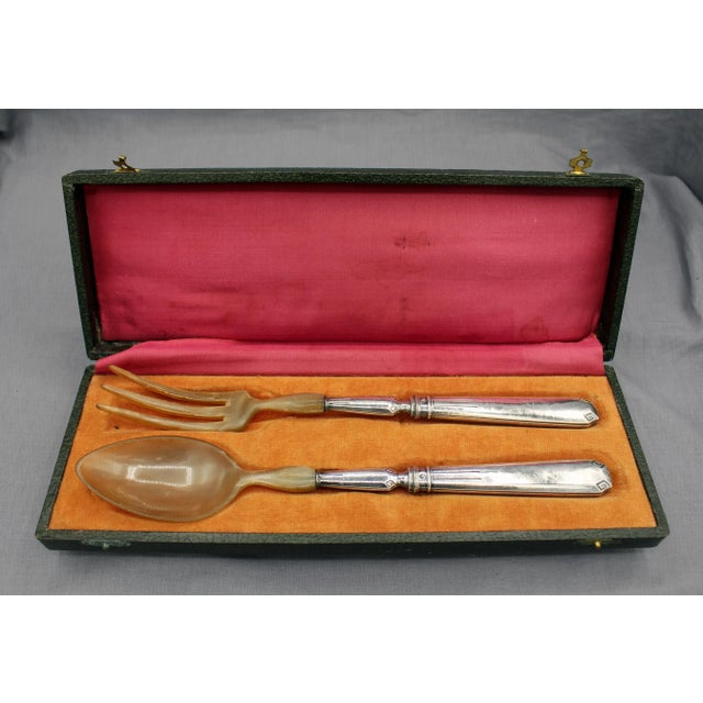 Silver Fine Pair of C. 1870-80 French Silver & Horn Salad Servers For Sale - Image 8 of 8