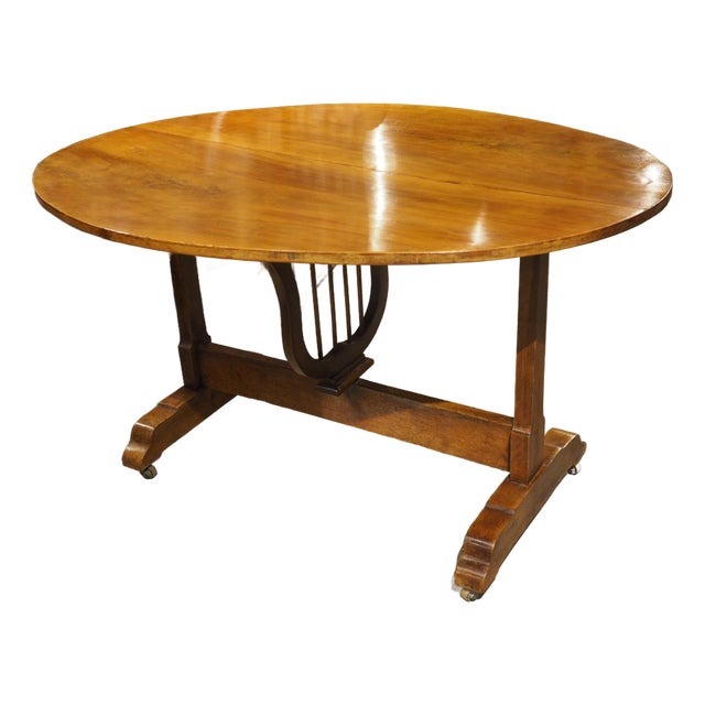 Antique French Cherrywood Wine Tasting Table With Lyre Support, Circa 1890 For Sale