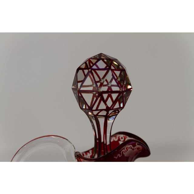 Bohemian Crystal Ruby Decanters with Wine Leaves, 1920s, Set of 2 For Sale - Image 10 of 18