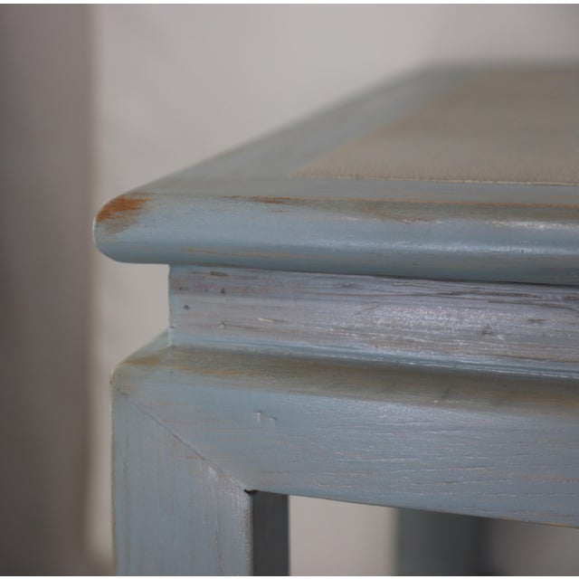 Baby Blue Vintage Swedish Blue-Grey Wash Wood Coffee Table With Ming Style Leg and Shagreen Top For Sale - Image 8 of 13