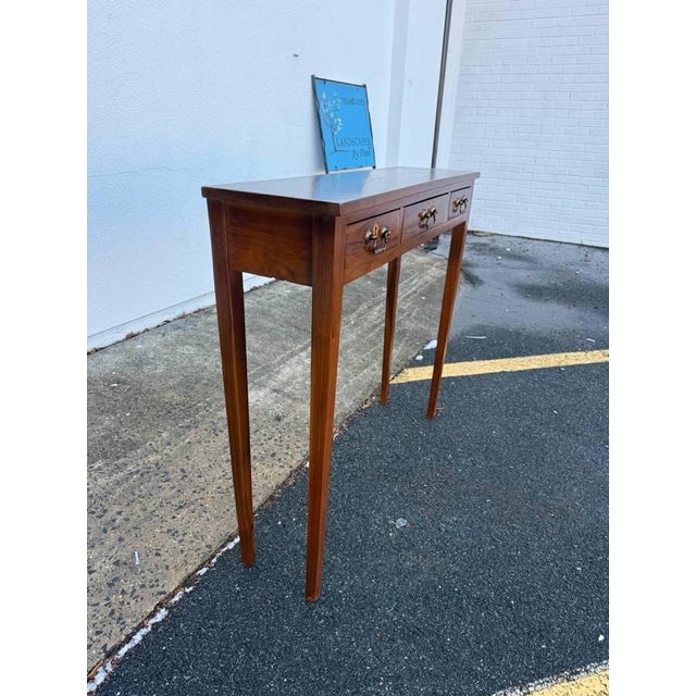 Late 20th Century Custom Made Mahogany Hepplewhite Style 3 Drawer Console Table For Sale - Image 10 of 18