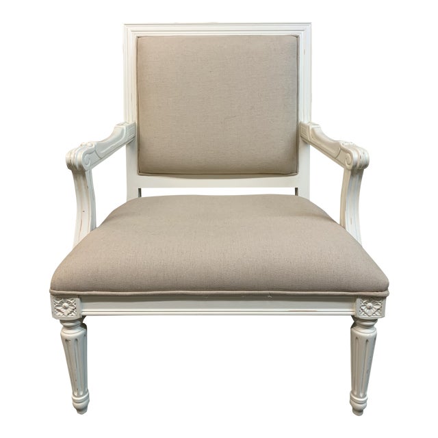 Pottery Barn Wood Fabric Arm Chair Chairish