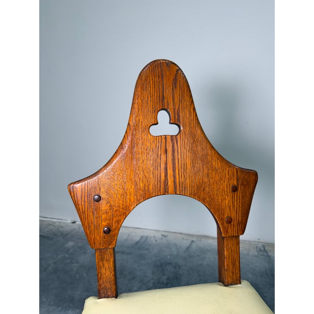 Wood Early 20th Century Brutalist Oak Arts and Crafts Antique Hall Chair in Manner of Charles Limbert For Sale - Image 7 of 11