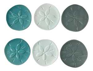 Fitz and Floyd Cape Coral Collection Coastal Sand Dollar Appetizer Mo Plates - Set of 6