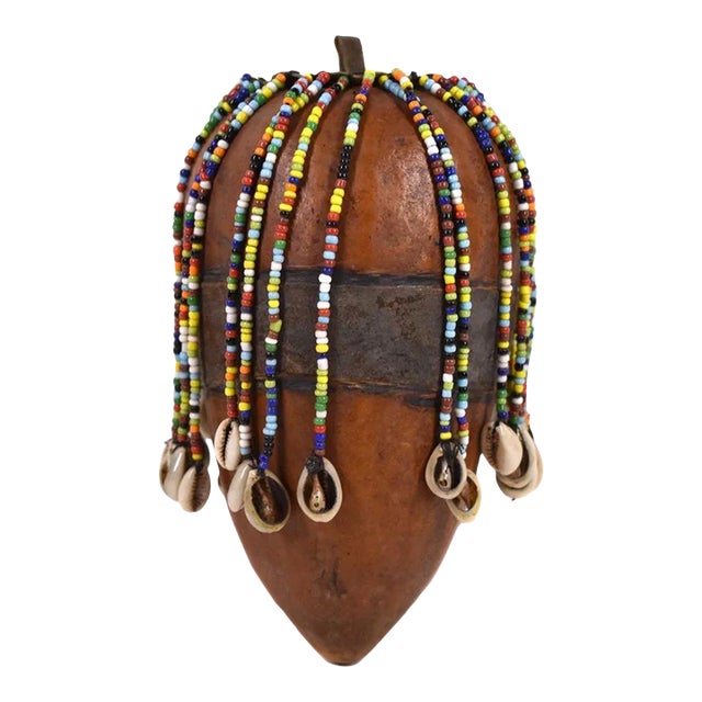 Early 20th Century Nyamwezi Beaded Fertility Doll Gourd with Shells Tanzania For Sale