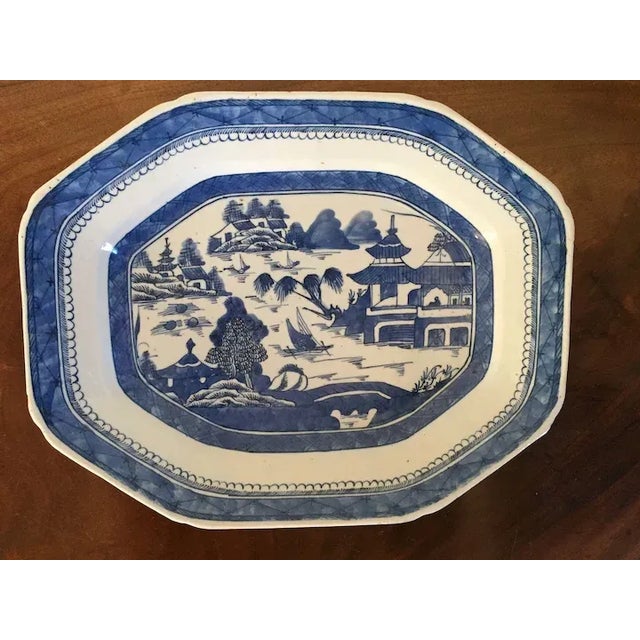19th Century 19th Century Chinese Export Porcelain Blue and White Canton Platter For Sale - Image 5 of 8