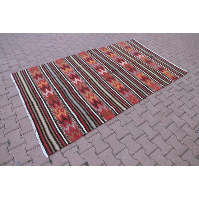 Cabin 1970s Cabin Style Stripe Design Handmade Oushak Kilim Rug For Sale - Image 3 of 12
