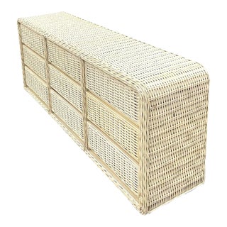 Late 20th Century Vintage Coastal Painted Woven Rattan Waterfall Dresser For Sale