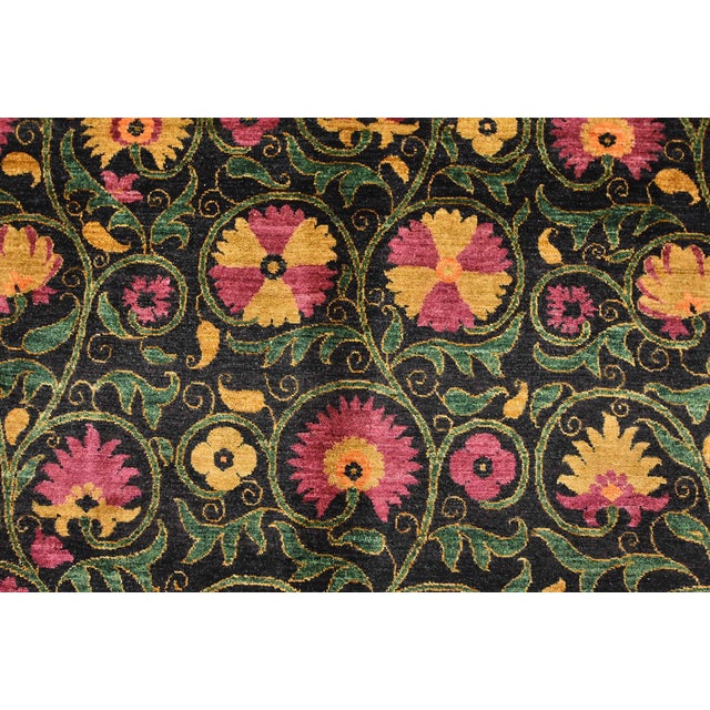 2020s Suzani Rug 8'3'' X 10'6'' Black Wool Traditional Hand-Knotted Oriental Carpet For Sale - Image 5 of 12