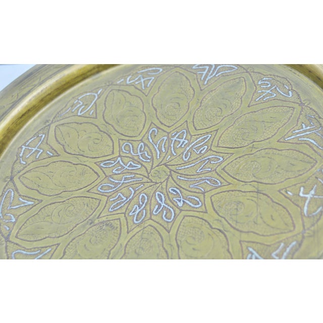 Early 20th Century Handmade Floral-Patterned Moroccan Brass Tray For Sale In New York - Image 6 of 8