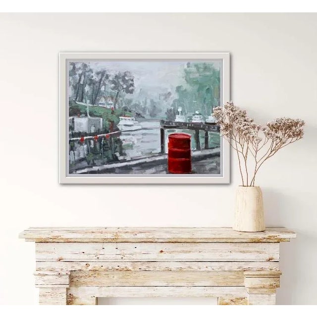 Quiet Places & Coastal — Red Barrel at Noyo Harbor Original oil painting by Haas, 24 x 18 unframed on stretched canvas,...